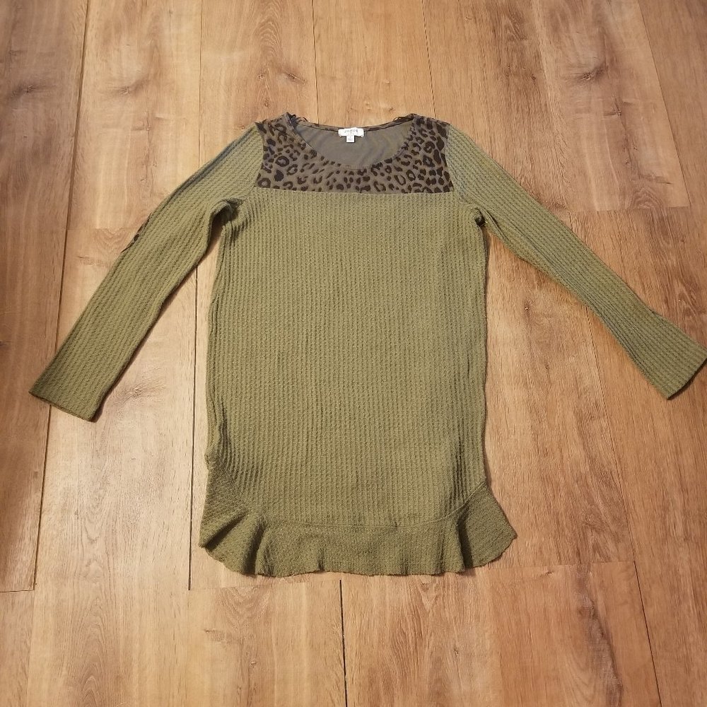 UMGEE Olive Sweater dress with leopard patches on sleeve